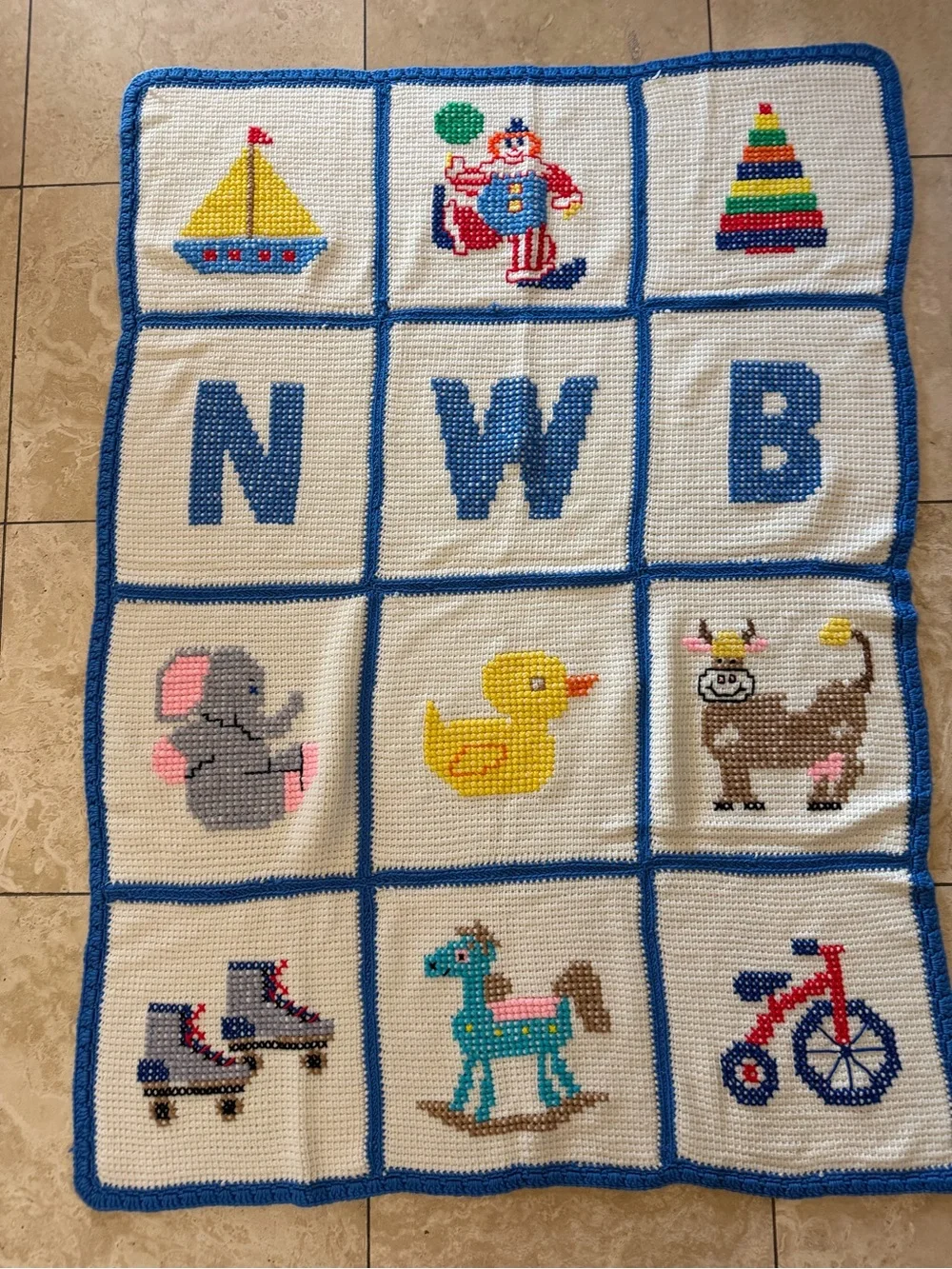 Lot Of 2 1980'S Vintage Primary Colors Hand Crochet Baby Toddler Crib Blankets